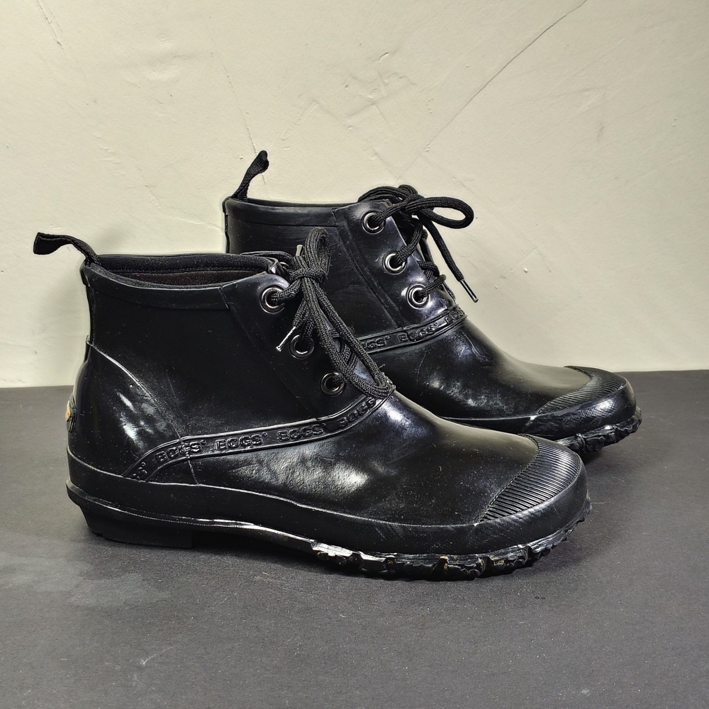 Bogs Boots Womens 8 Black Charlot Rubber Waterproof Lace Up Rain Ankle Booties